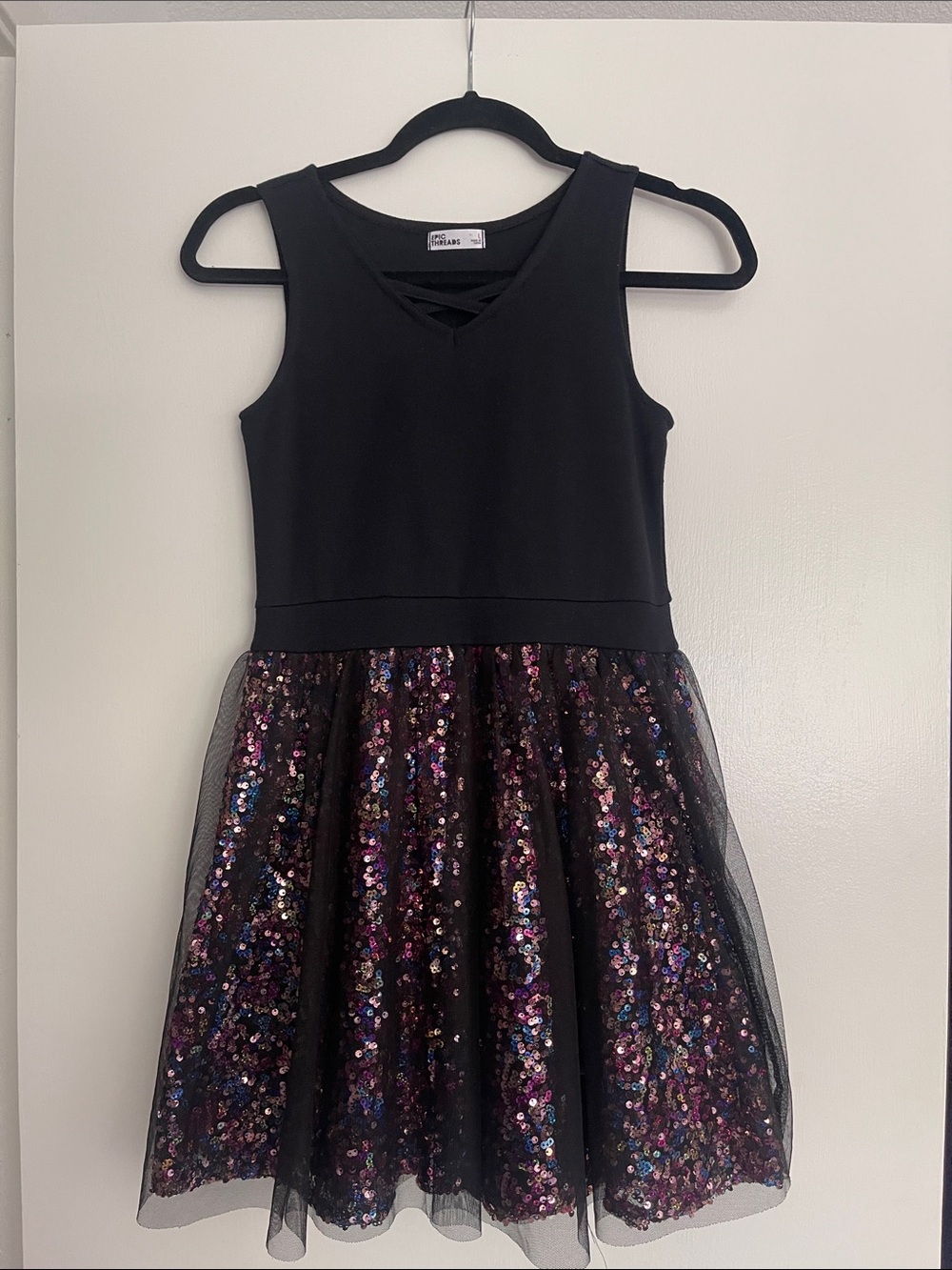 Epic Threads Girls Large Dress Black Sequin Tulle Party Dress